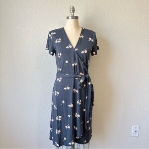 NWT loft Gray Cherry Print Wrap Dress Size 8